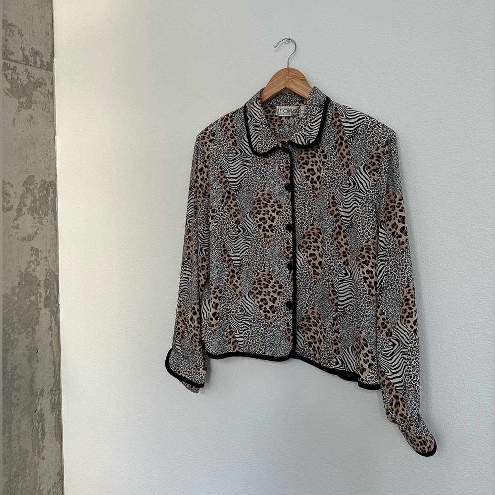 Vintage Button Up Animal Print Blouse